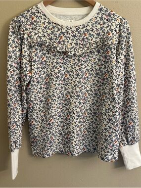 Grey State Top Lightweight Sweater Size Small Cottagecore Ruffle Prarie Cotton